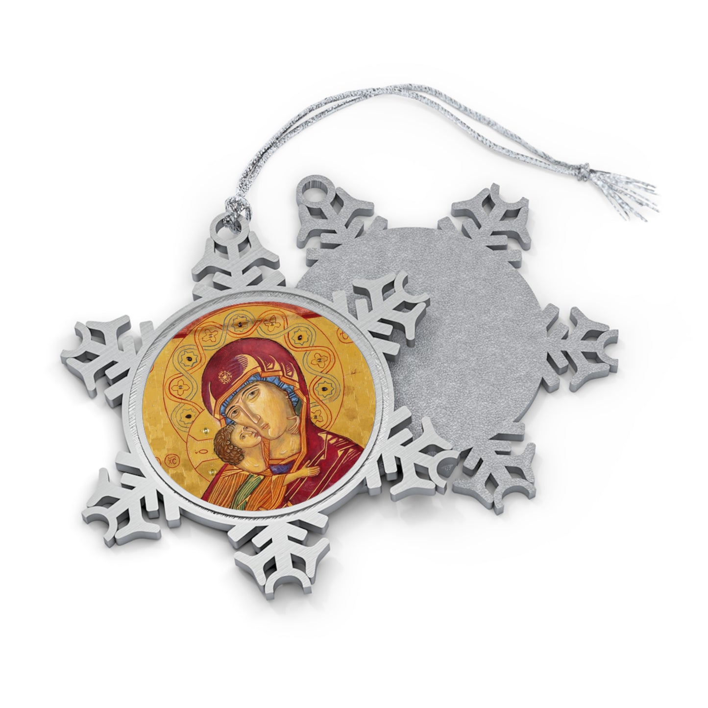 Theotokos of Vladimir Pewter Snowflake Ornament